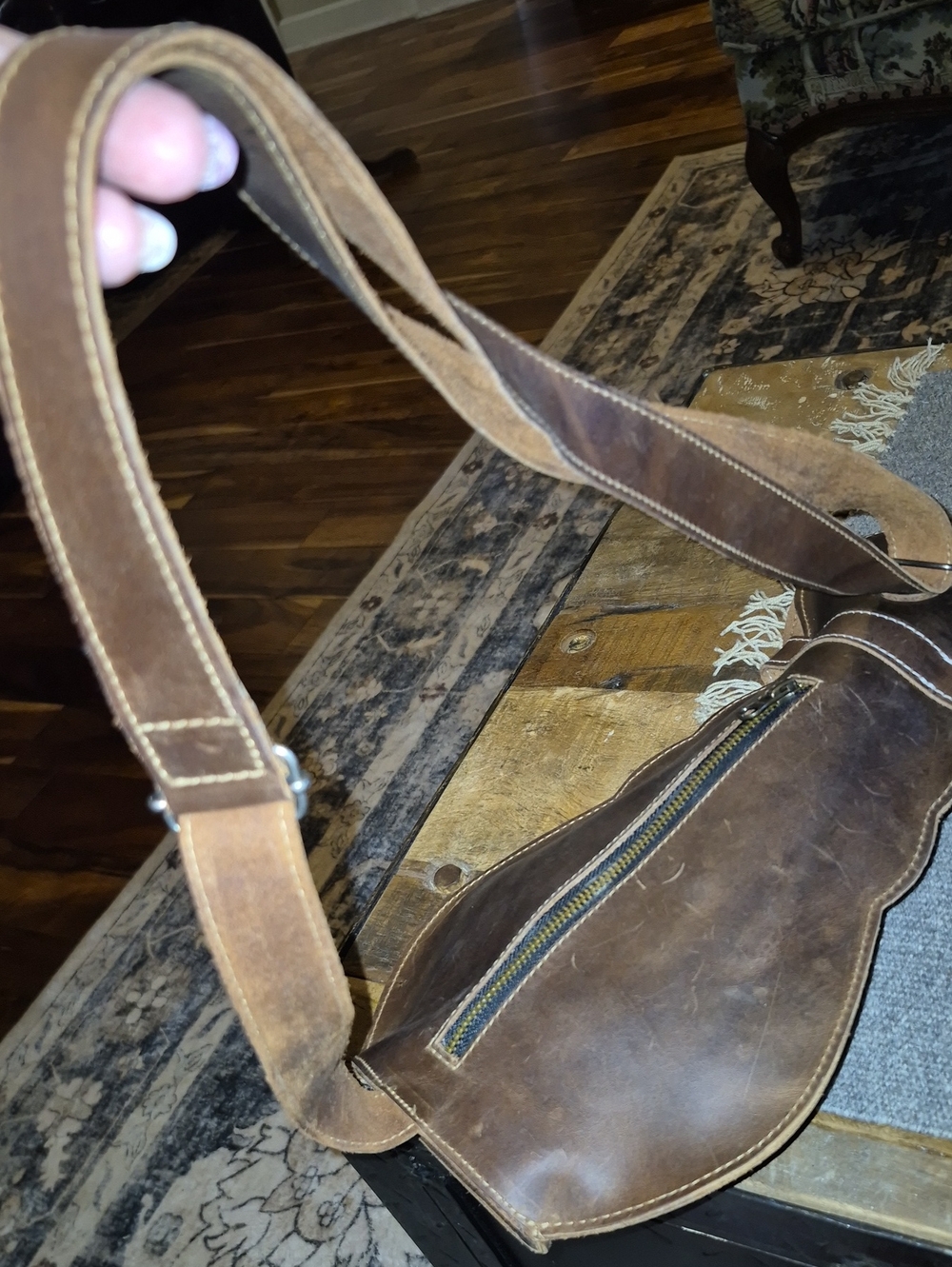 StockyardX Brown FullGrain Leather Doggy Crossbody Is functional & Unique. - Picture 8 of 16